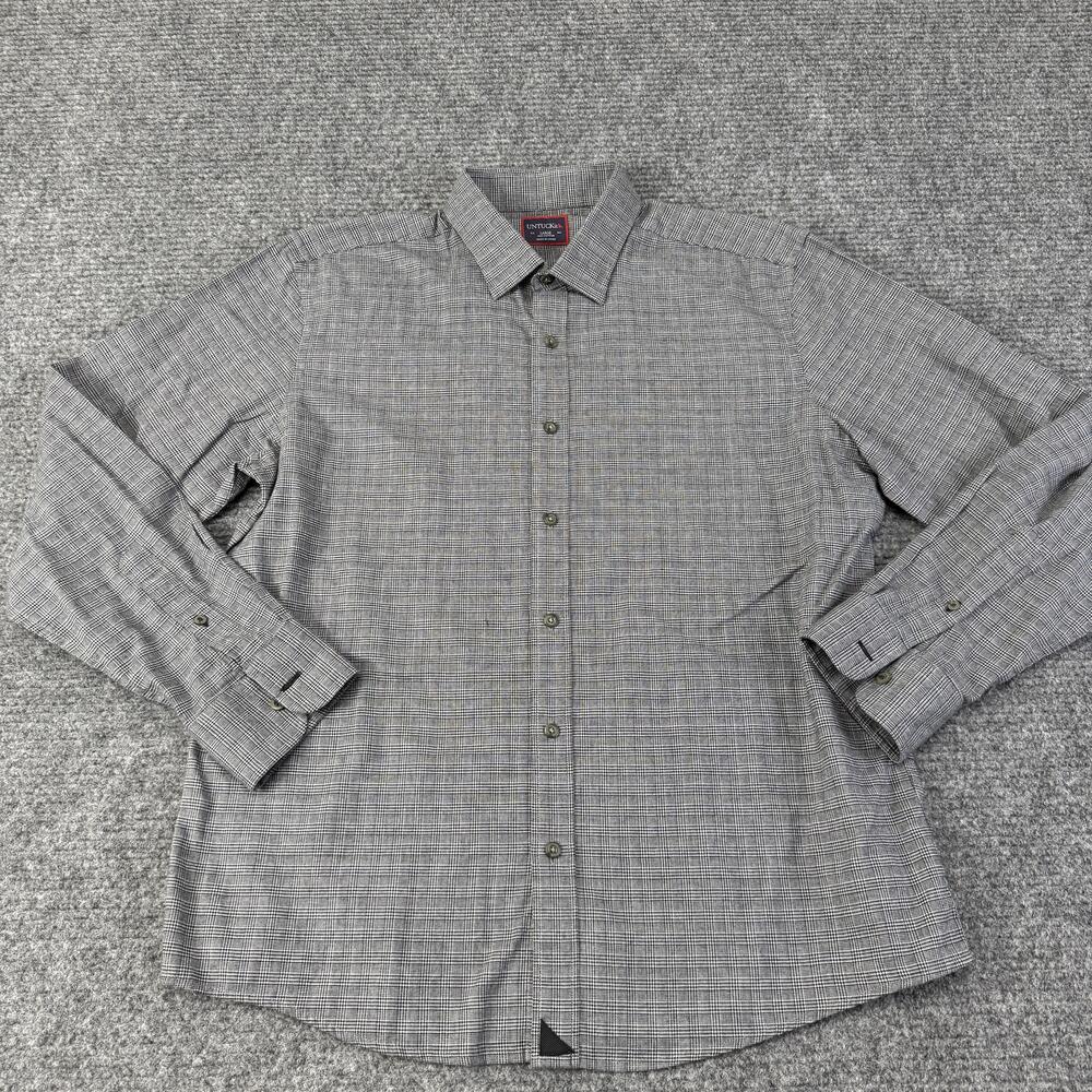 UNTUCKit Shirt Mens Large Gray Check 100% Cotton Long Sleeve Button Up Casual